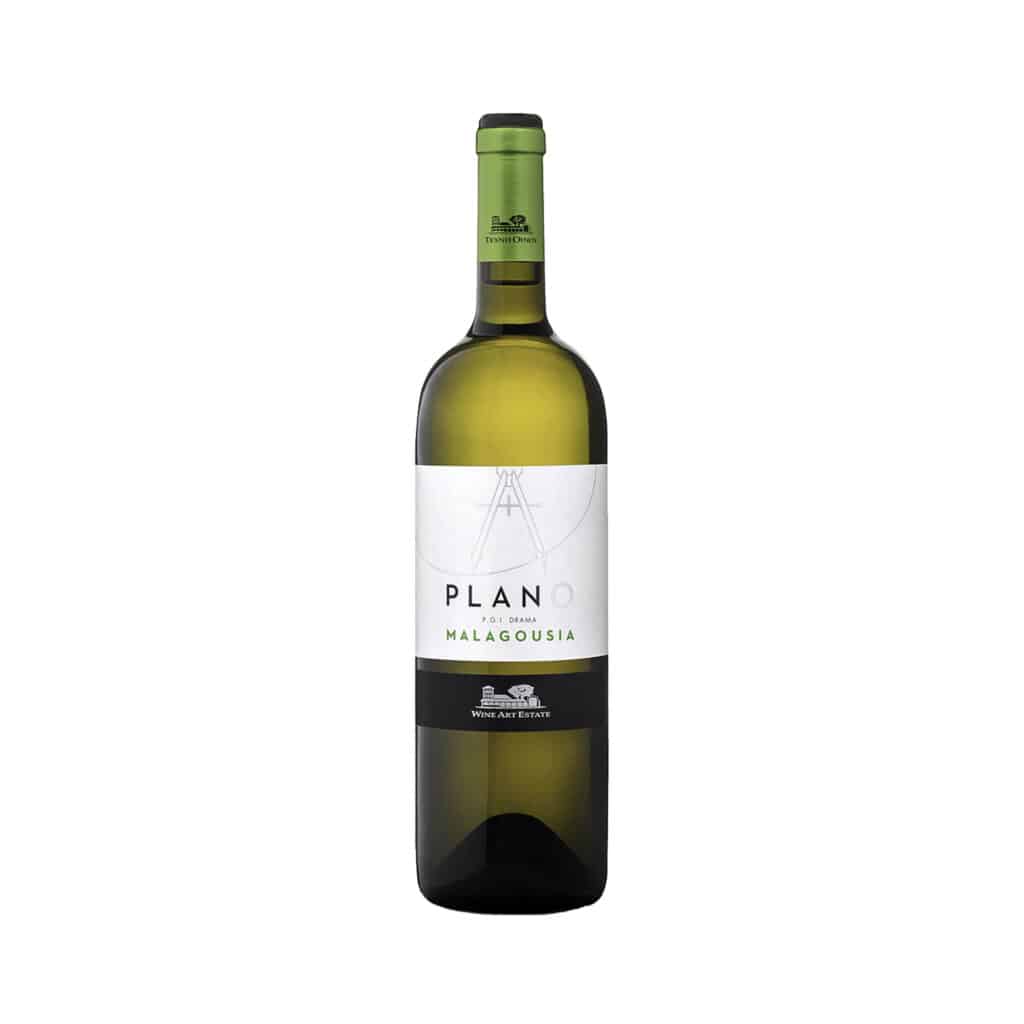 Bottle of Plano Malagousia by Wine Art Estate, a gold medal-winning Greek white wine