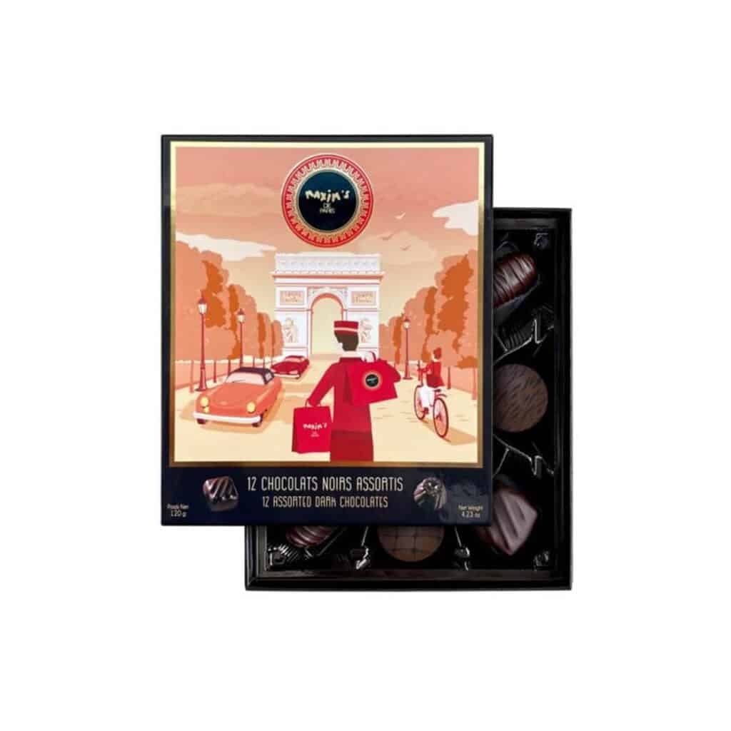 Maxim’s de Paris Connoisseurs gift box with 12 assorted dark chocolates, 120 g