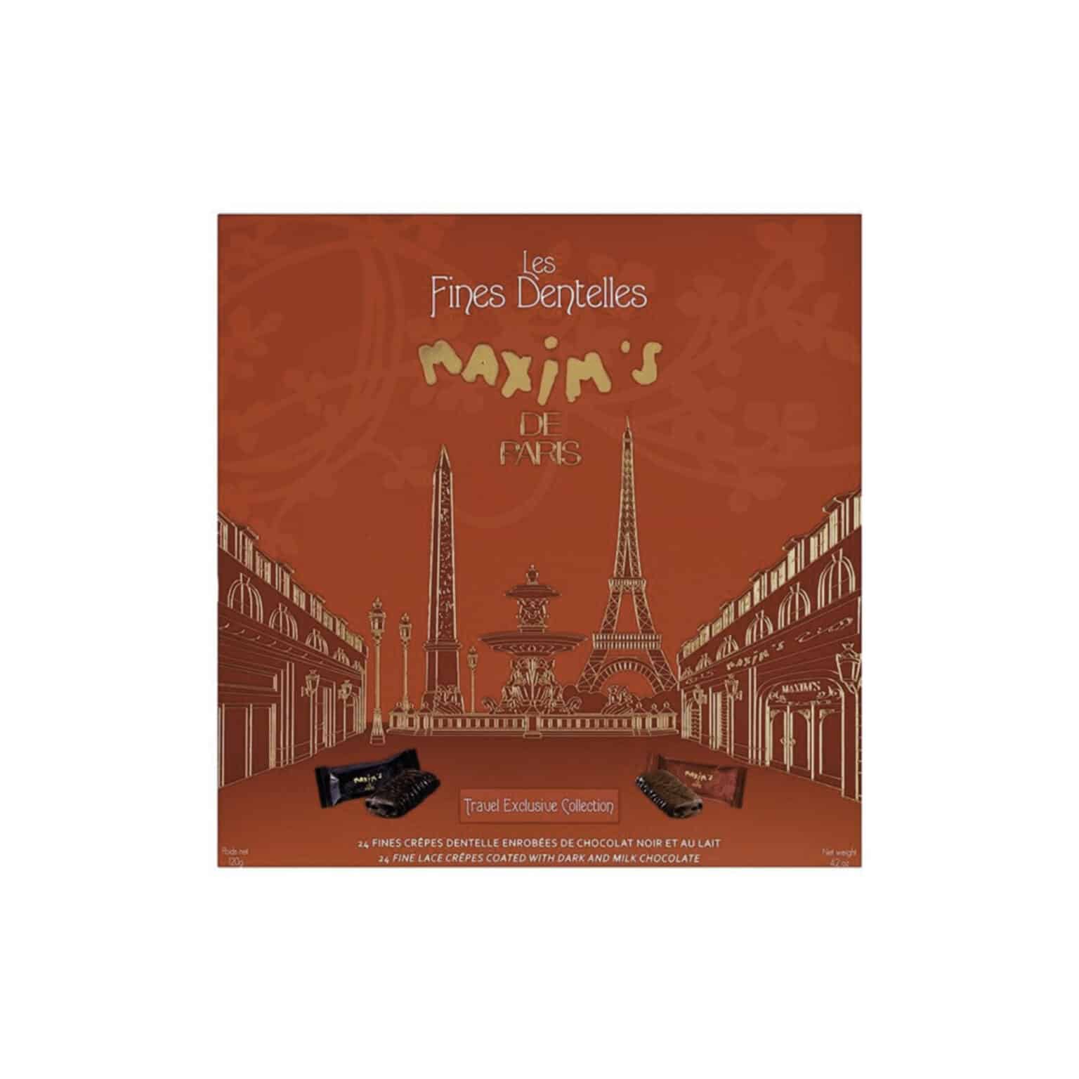 MAX 2158 - CARDBOX 12 DARK + 12 MILK LACE CREPES TRAVEL EXCLUSIVE COLLECTION - MAXIMS CHOCOLATE - LA MAISON DU VIN