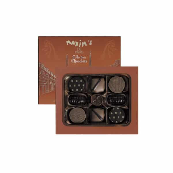 Find in this box of 8 chocolates an assortment of dark chocolate, milk chocolate and hazelnut praline.