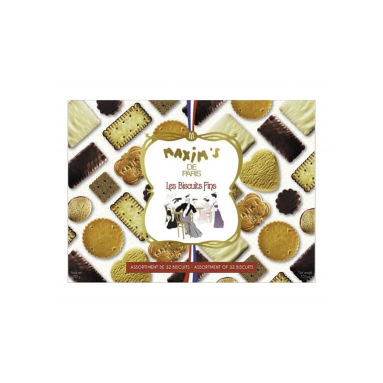 To enhance your tea or coffee with a hint of greed, choose among these 32 Maxim's cookies, each one finer than the other! Pure butter cookies, chocolate cookies, caramel cookies, shortbread or almond bread. This nice case closes a generous choice to make you lose your head!