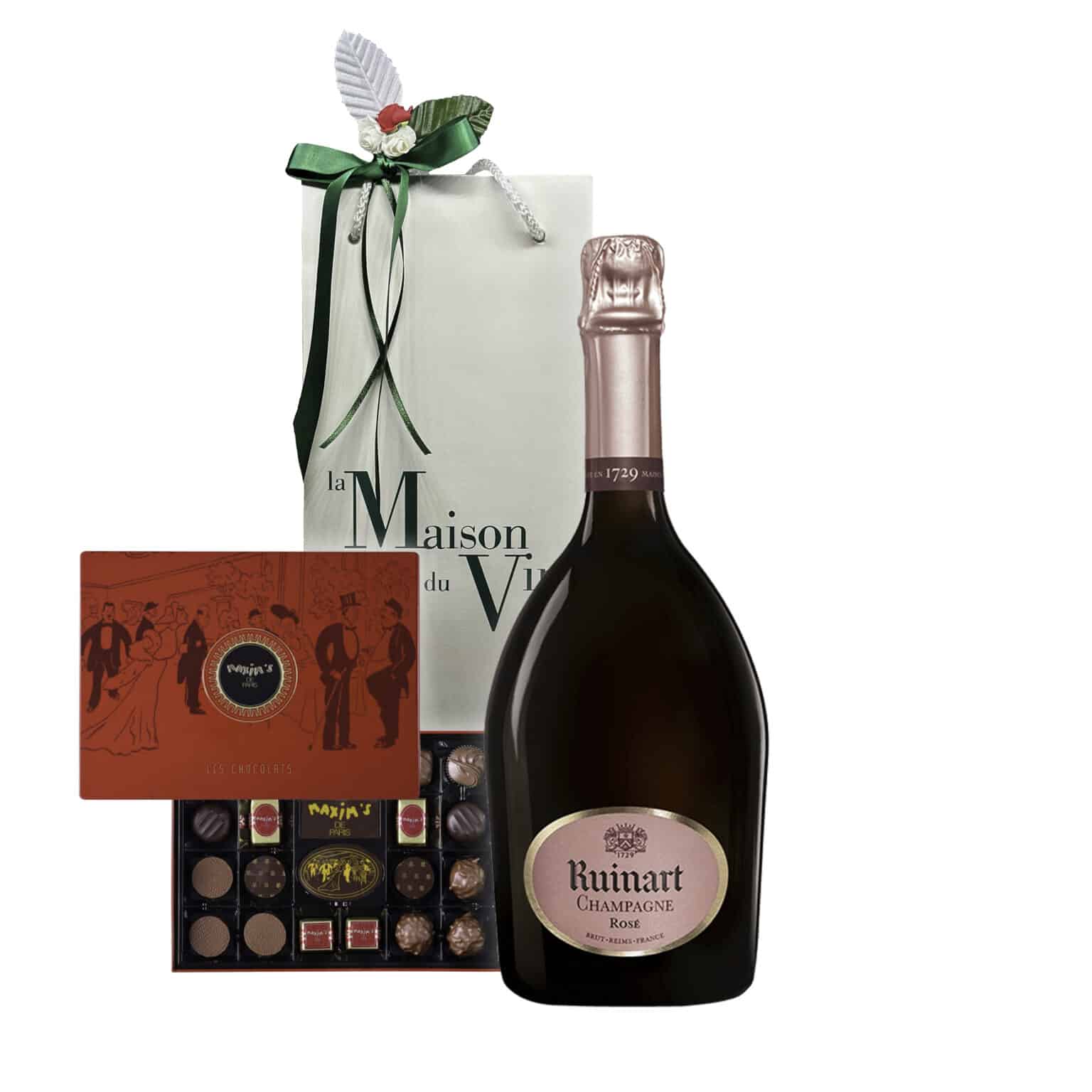 GIFT BAG WITH RUINART ROSE AND MAXIM'S CHOCOLATE - la maison du ivn - christmas gifts