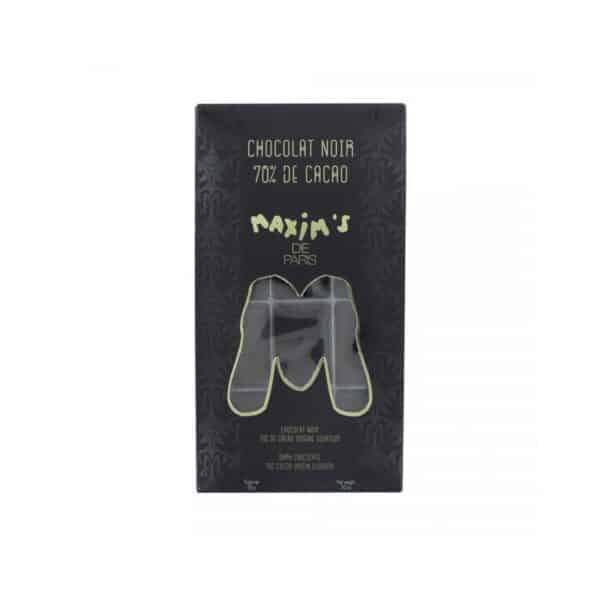 A pre-cut milk chocolate bar, presented in a Maxim's window box. dark chocolate, maxims de paris, la maison du vin, maxims de paris