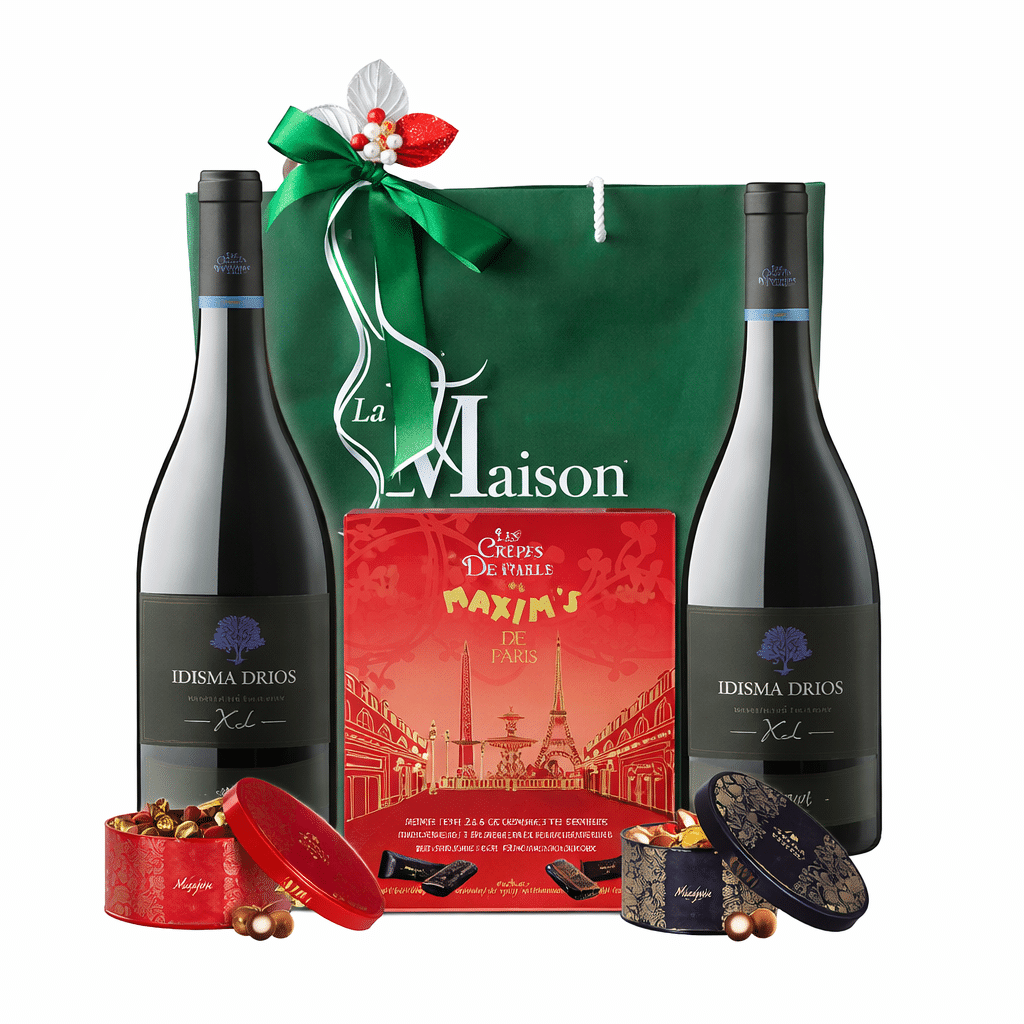Gift Tray with two bottles Chianti Gabbiano & Maxim’s de Paris Chocolates A sophisticated gift tray featuring two bottles Chianti Gabbiano, complemented by luxurious Maxim’s de Paris chocolates. The perfect harmony of fine wine and gourmet indulgence, ideal for gifting and celebrating in style.