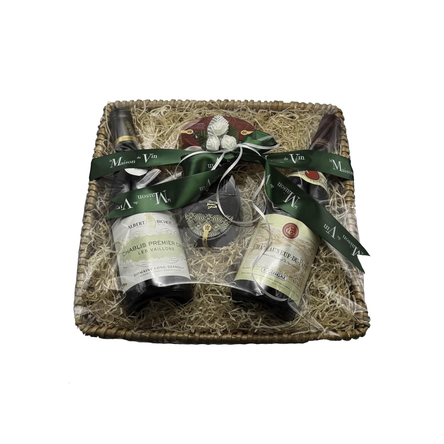 Gift basket, wine gifts, wine hampers, Birthday gift, corporate gifts, la maison du vin , GIFT BASKET WITH GUIGAL, BICHOT WINES & CHOCOLATES