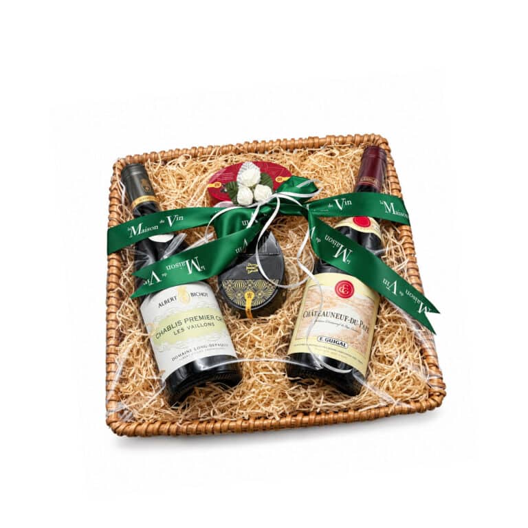 Gift basket, wine gifts, wine hampers, Birthday gift, corporate gifts, la maison du vin , GIFT BASKET WITH GUIGAL, BICHOT WINES & CHOCOLATES
