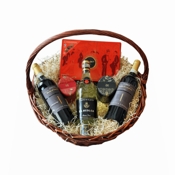 luxury wine gift basket with premium wine and gourmet chocolates
