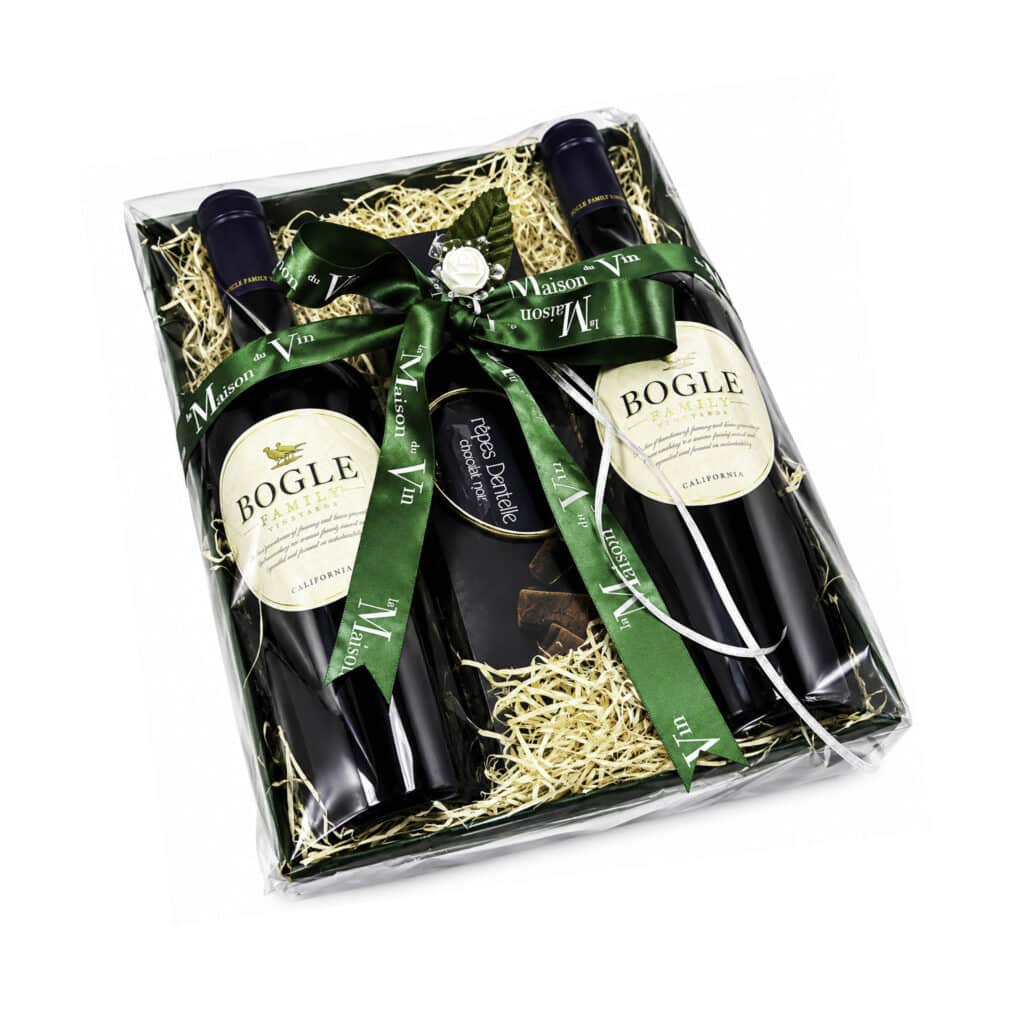 Luxury wine and chocolate gift tray by La Maison du Vin Cyprus with premium red wines, gourmet chocolates, and elegant gift packaging available online in Limassol Cyprus