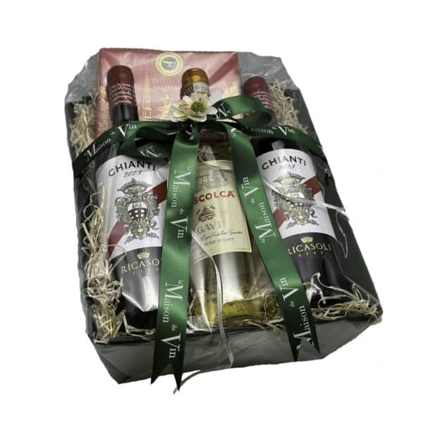 ITALIAN GIFT TRAY - CHIANTI AND LA SCOLCA GAVI + MAXIMS DE PARIS CHOCOLATES