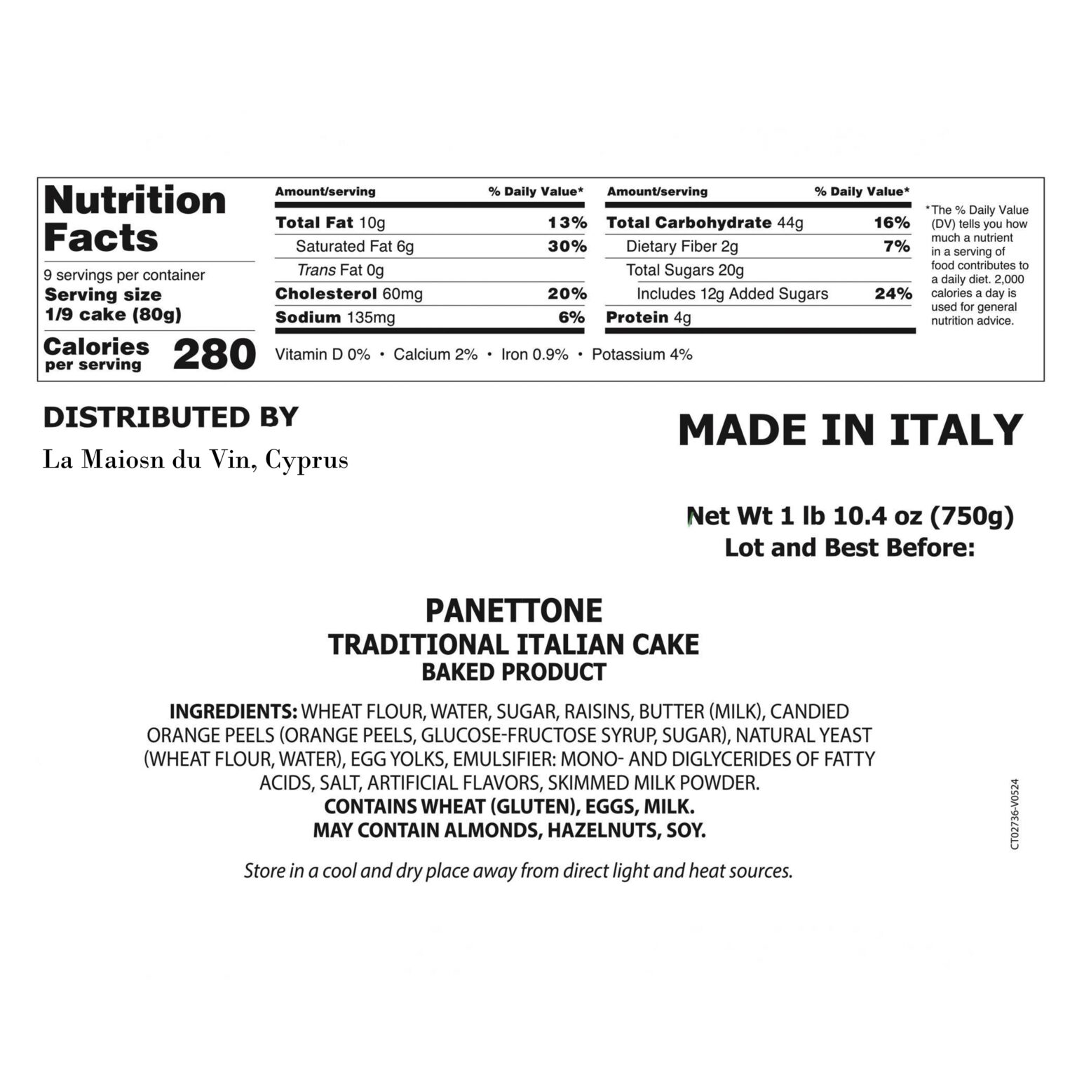 Classic Florentine panettone - cyprus panettone, gourmet products, la maison du vin