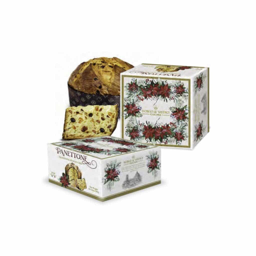 traditional Italian panettone by Borgo de’ Medici, made in Tuscany with raisins, candied orange, and lemon peel. Light, fragrant, and beautifully boxed for gifting. Buy online panettone