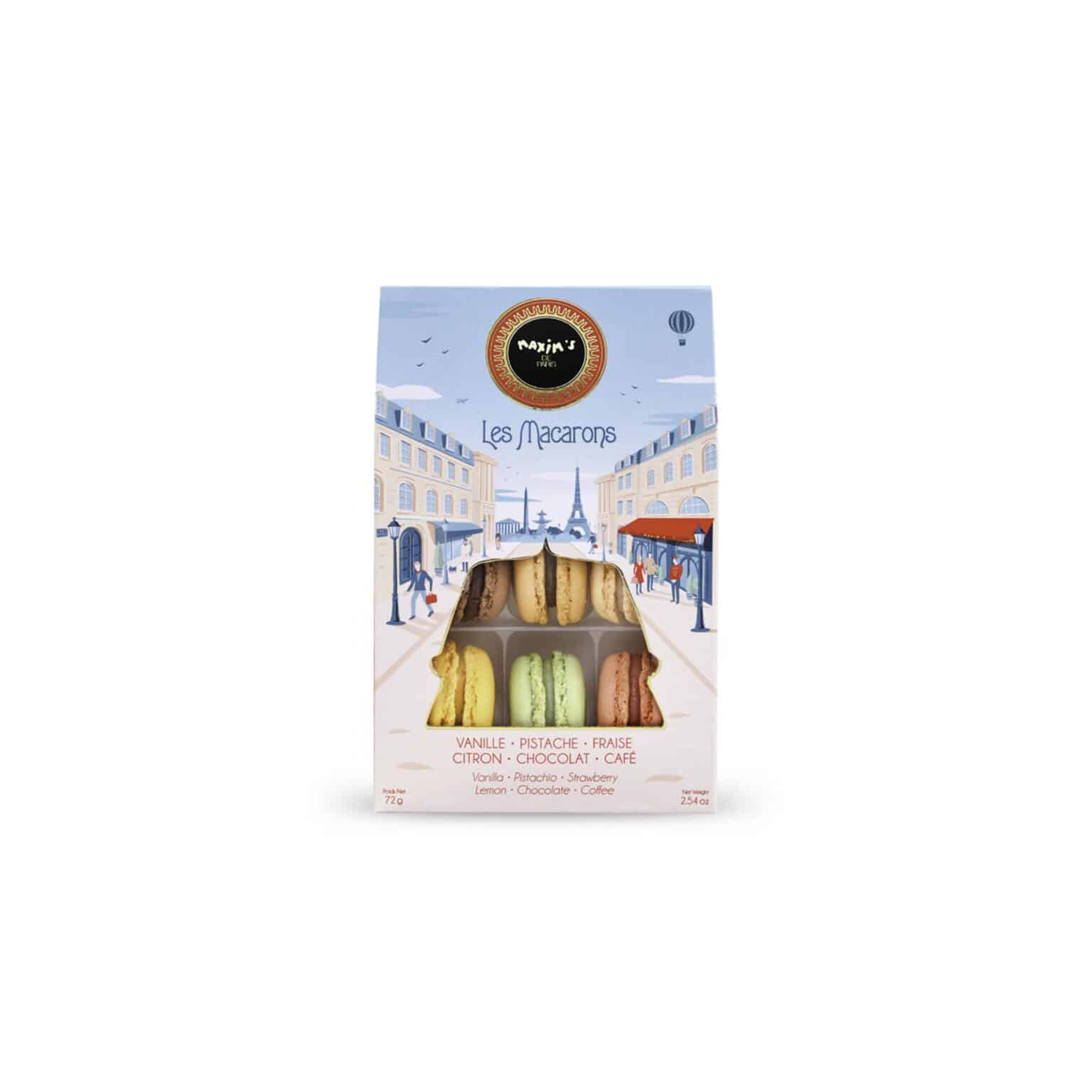 Maxim’s de Paris 6-piece assorted macarons gift box with elegant packaging and colourful French macarons