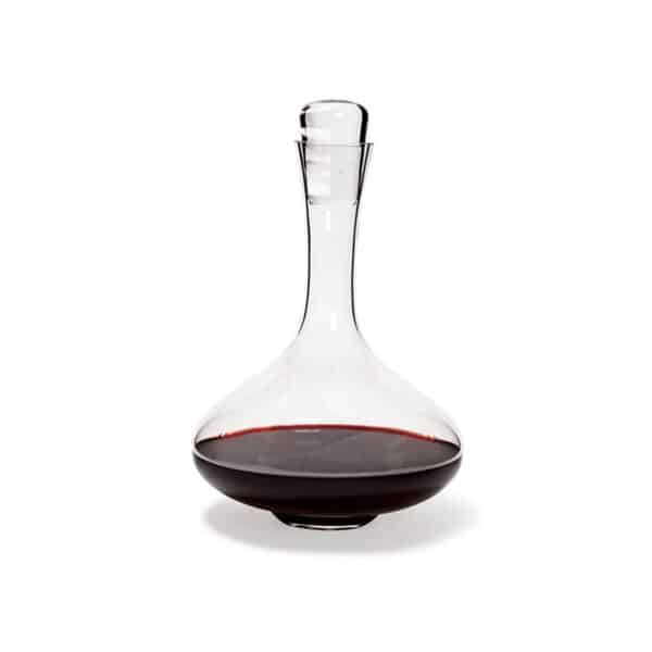 Wine decanter with mouth-blown glass stopper Simple and harmonious lines are the best preparation for your greatest wines. Its “cork” is designed like a grand cru cask bung.
