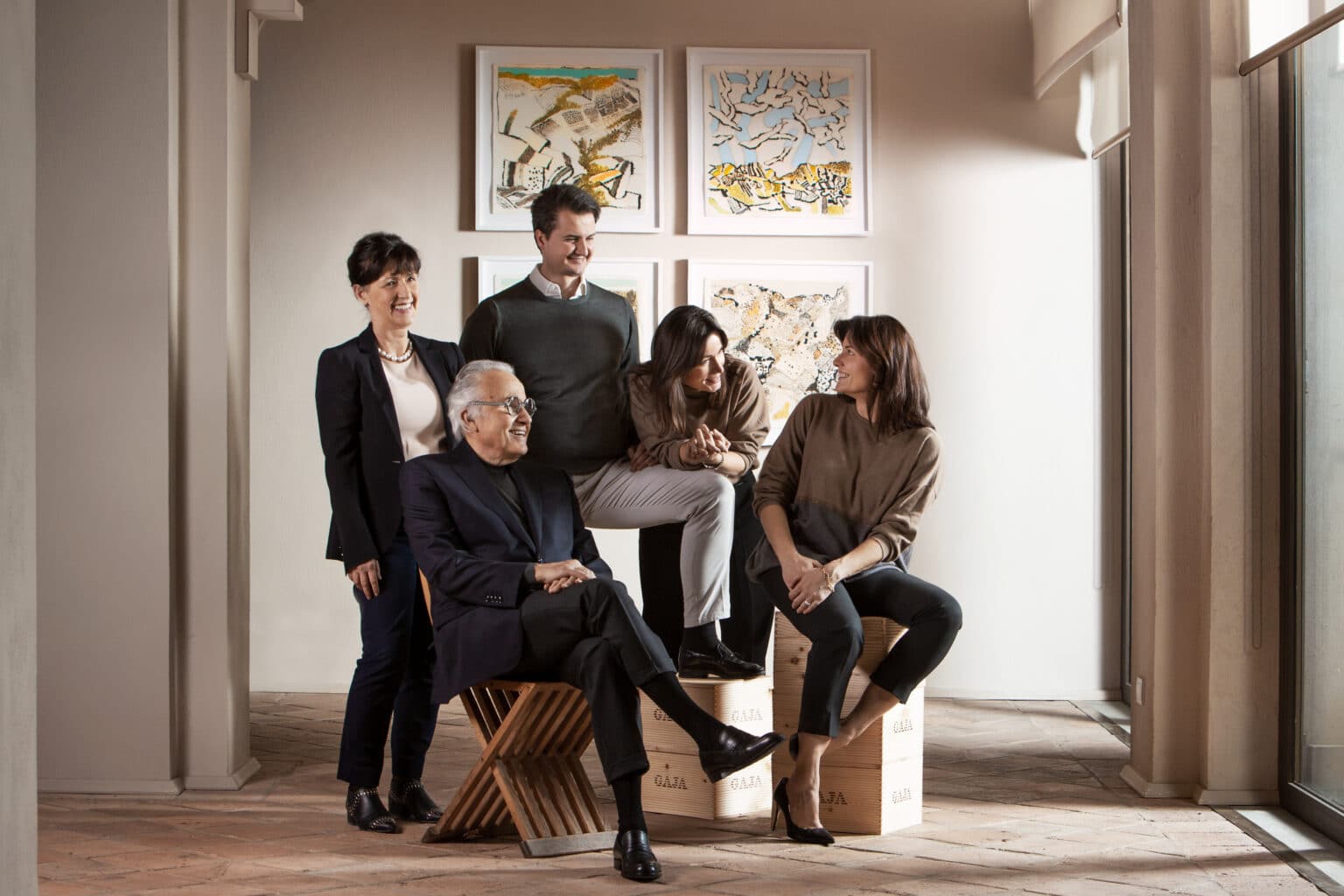 Angelo Gaja with his children Gaia, Rossana, and Giovanni Gaja at their vineyard