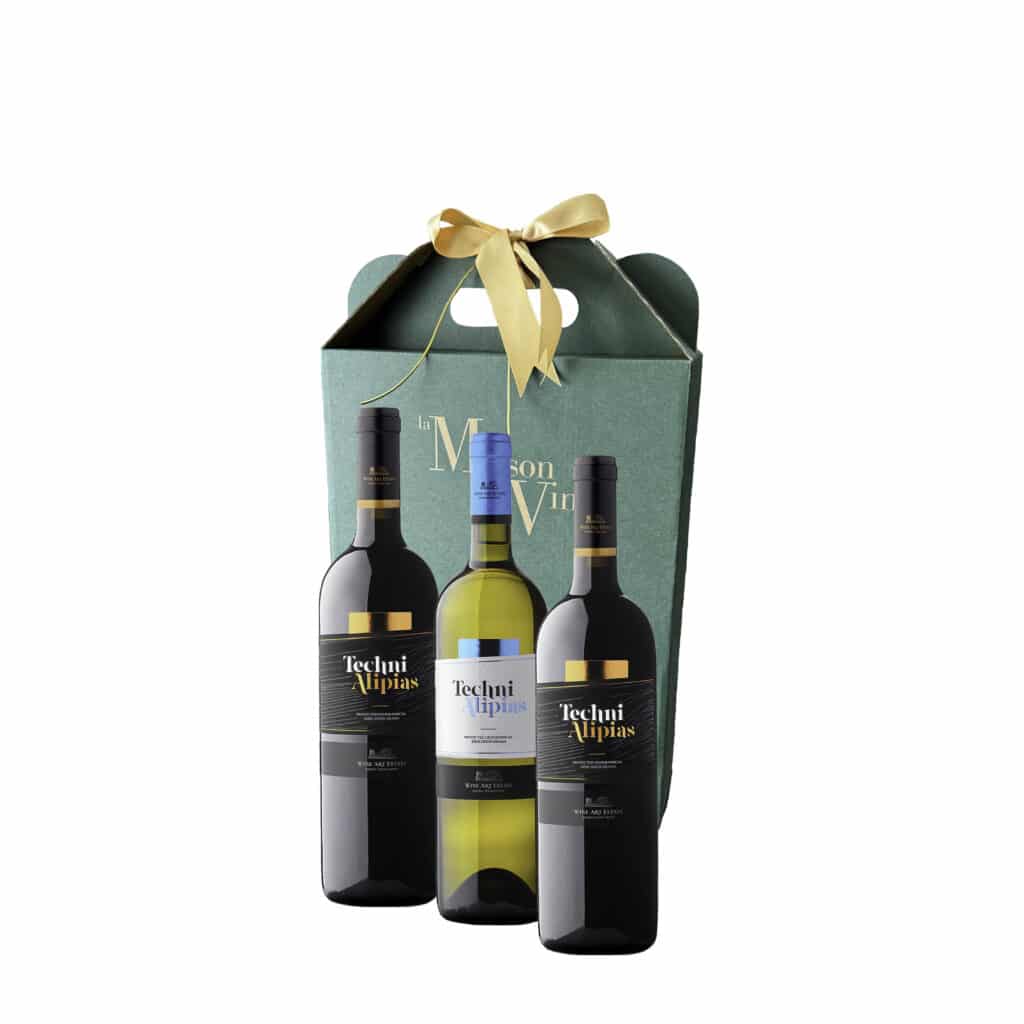 GIFT BOX WITH 2 TECHNI RED 1 TECHNI WHITE - wine art estate - corporate gift - la maison du vin - wine gift box