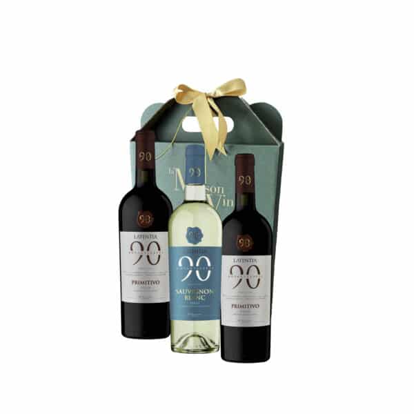 GIFT BOX WITH 2 PRIMITIVO 1 SAUVIGNON BLANC LATENTIA - corporate gift - birthday gift - christmas gift - name day gift - cyrpus limassol - la maison du vin - wine gifts idea