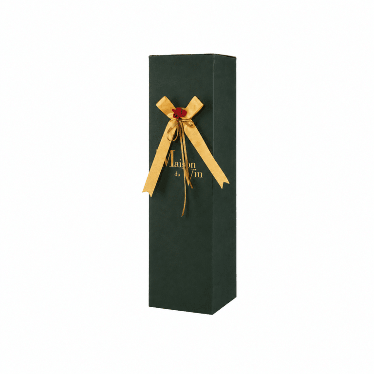 Green carton gift box for one standard 750ml wine bottle with La Maison du Vin ribbon