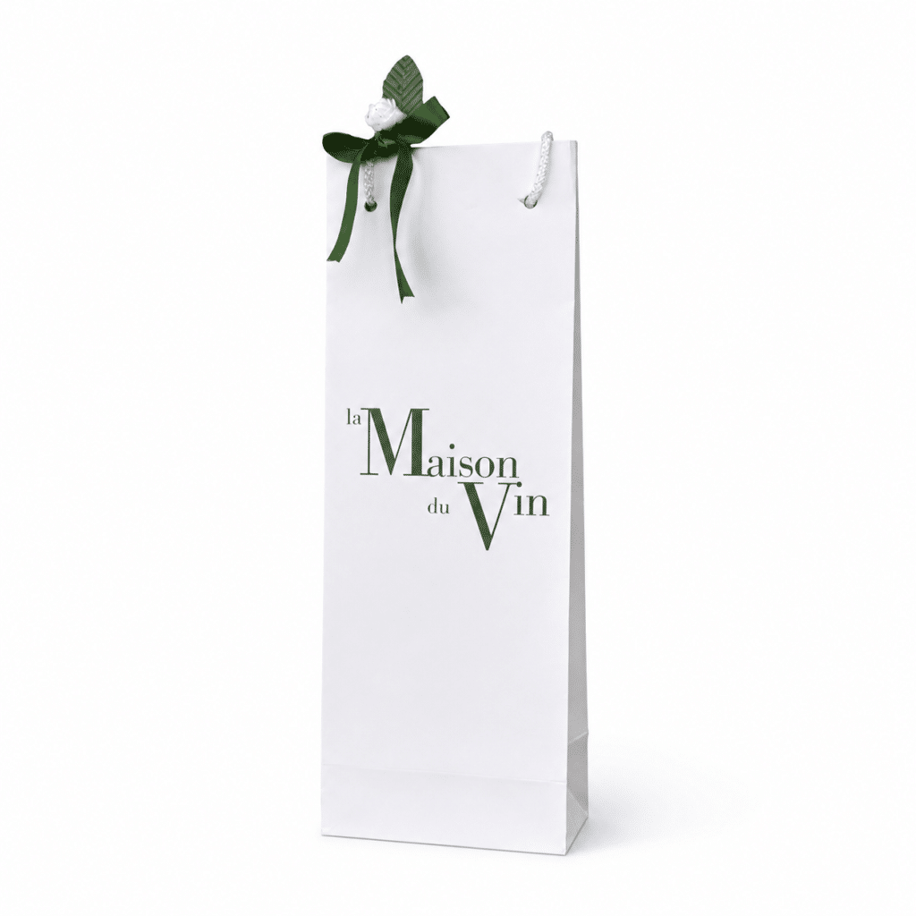 White luxury La Maison du Vin gift bag for one wine or Champagne bottle