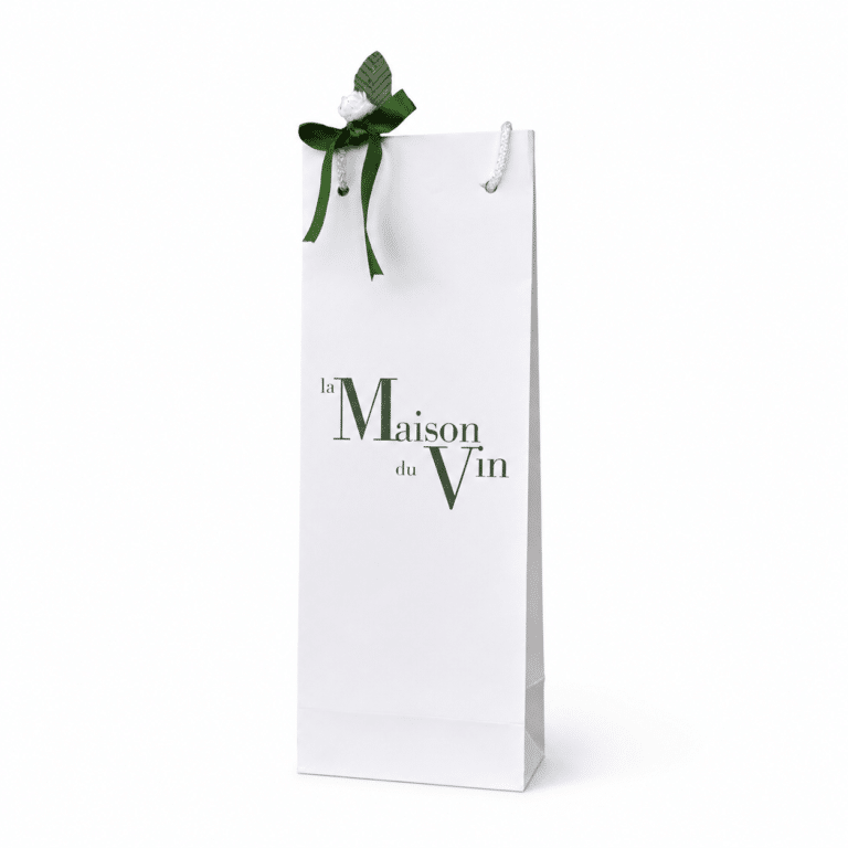 White luxury La Maison du Vin gift bag for one wine or Champagne bottle