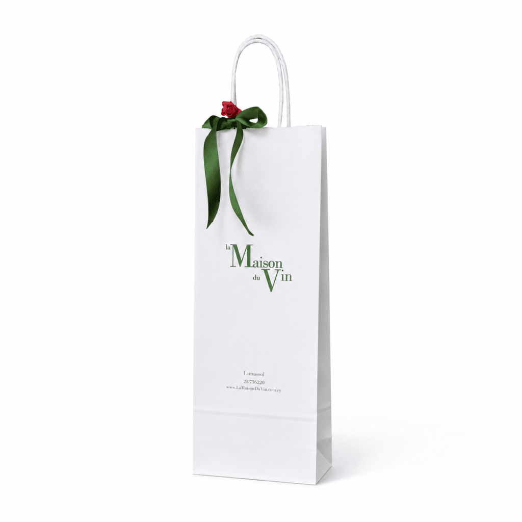 Small white La Maison du Vin gift bag for one standard 750ml wine bottle