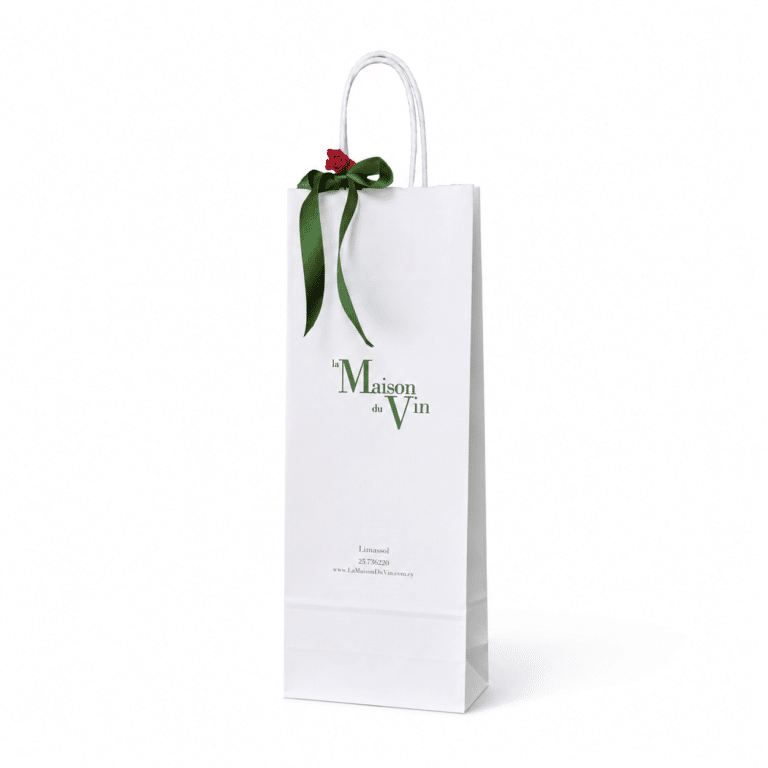 Small white La Maison du Vin gift bag for one standard 750ml wine bottle