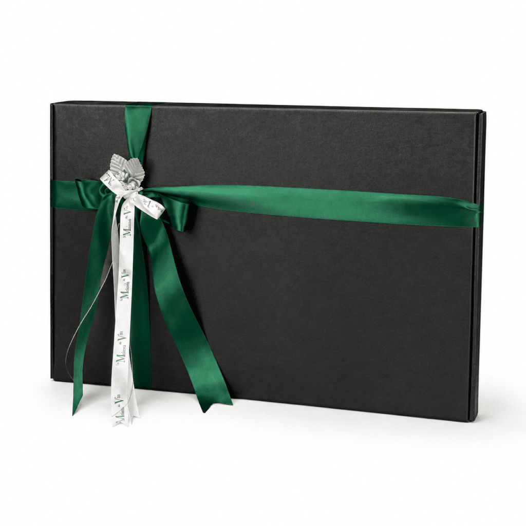 Black textured front-opening gift box for six standard 750ml wine bottles