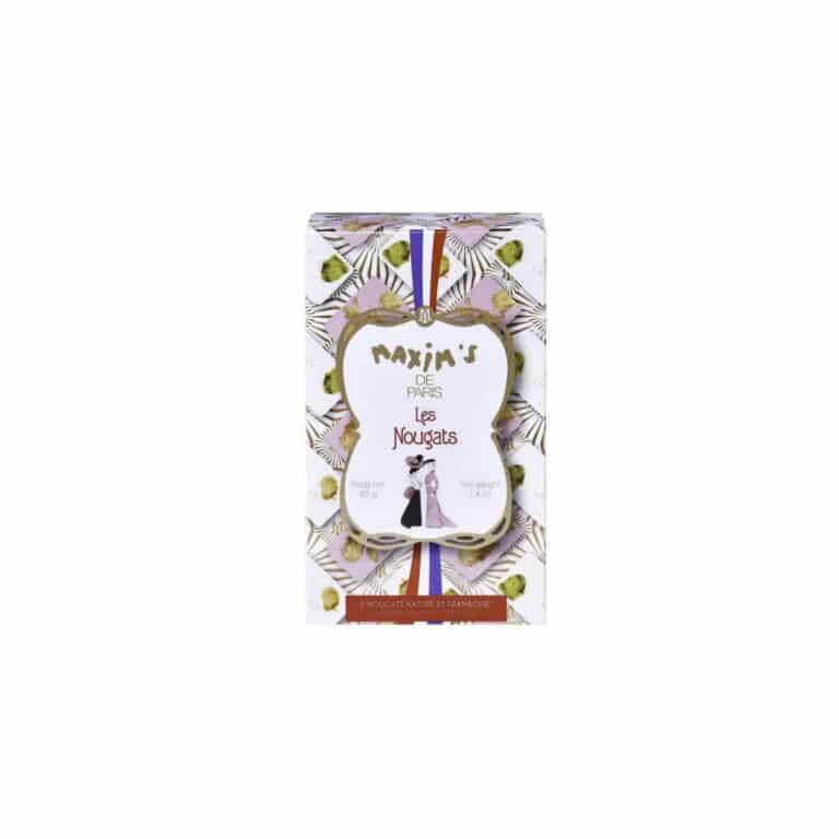 Cardbox of 6 French nougats made in Provence, 3 vanilla and 3 raspberry, individually wrapped