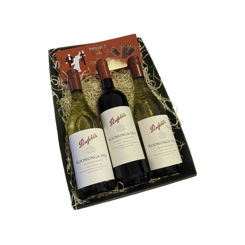 Corporate Gifts - cyprus - Penfolds, koonunga hill wines. Celebrate special moments with our gift tray containing premium wines and fine chocolates. A delightful choice for any occasion!