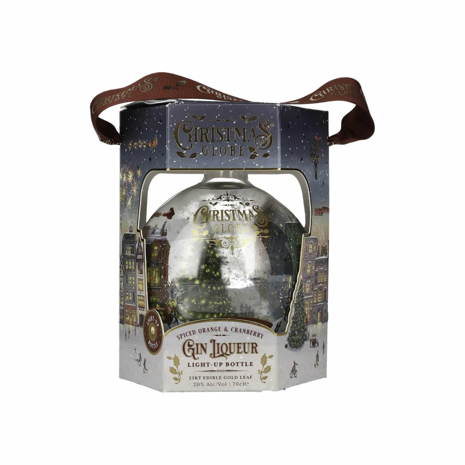 Light-up Christmas Globe Spiced Orange and Cranberry Gin Liqueur bottle with gift box