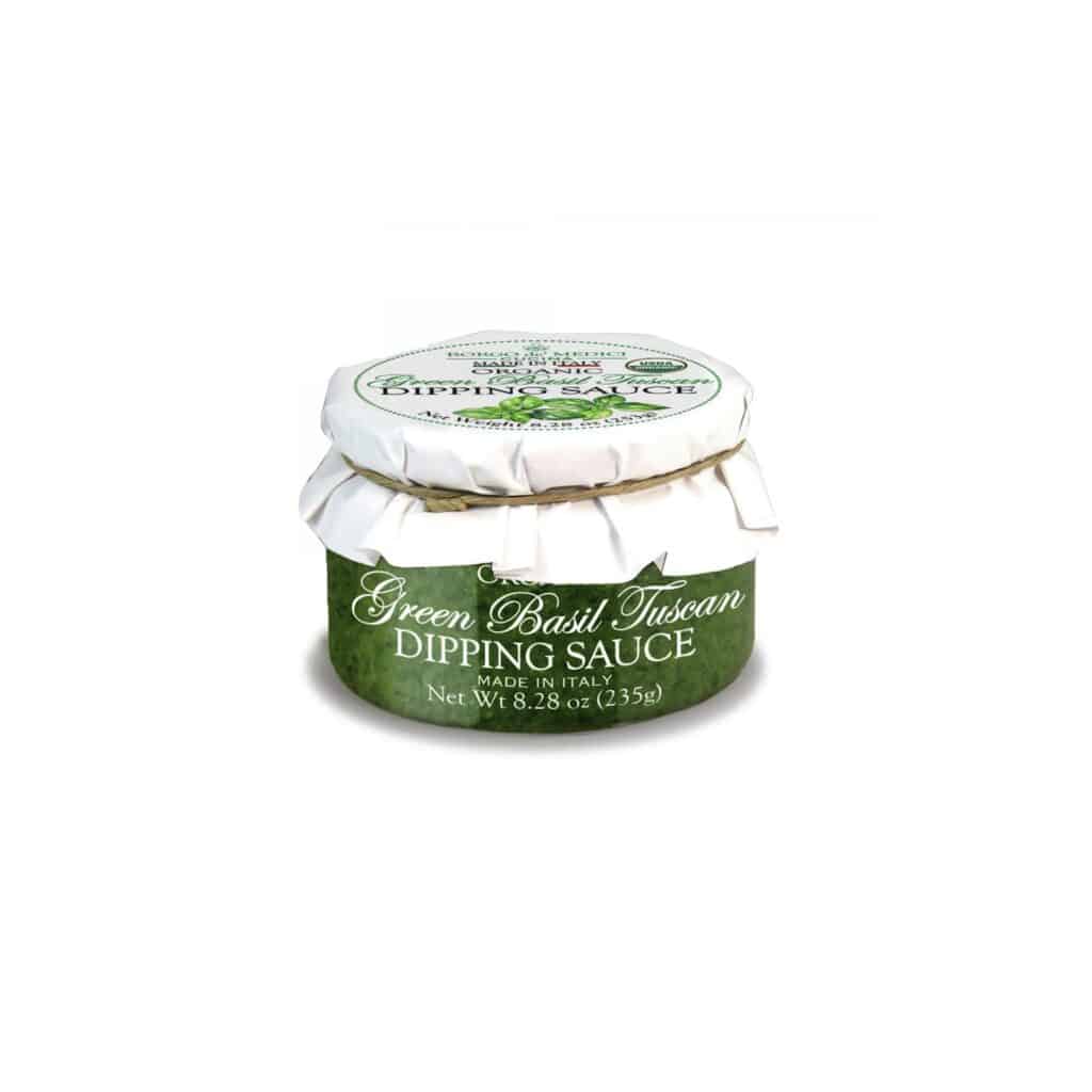 Green Basil Tuscan Dipping Sauce Bring a taste of Tuscany home with this fresh, aromatic basil sauce from Borgo de’ Medici. Crafted to highlight basil’s natural brightness, this smooth and versatile dipping sauce elevates everything from crusty bread to roasted vegetables.