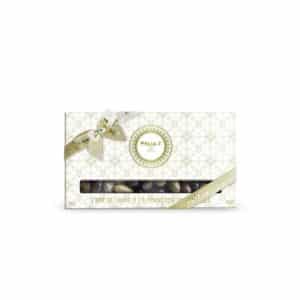 “Maxim’s white and gold luxury gift box with four compartments of assorted chocolate-coated almonds”