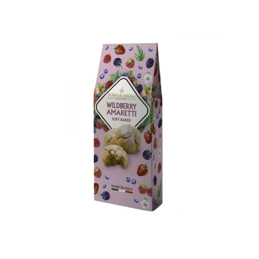 Soft baked Italian wildberry amaretti biscuits by Borgo de’ Medici in elegant packaging