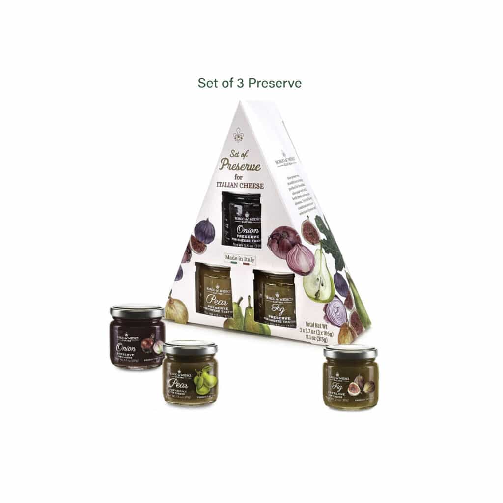 A refined trio of Italian preserves crafted to accompany cheese — ideal for festive boards, thoughtful gifting or elegant entertaining.