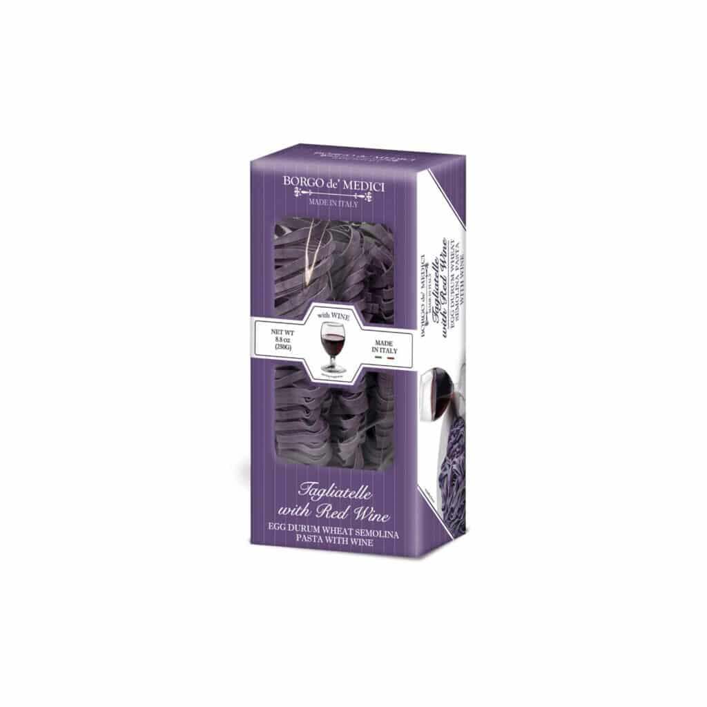 A deep, elegant pasta infused with fine red wine — the taste of Tuscany’s vineyards brought to the table.