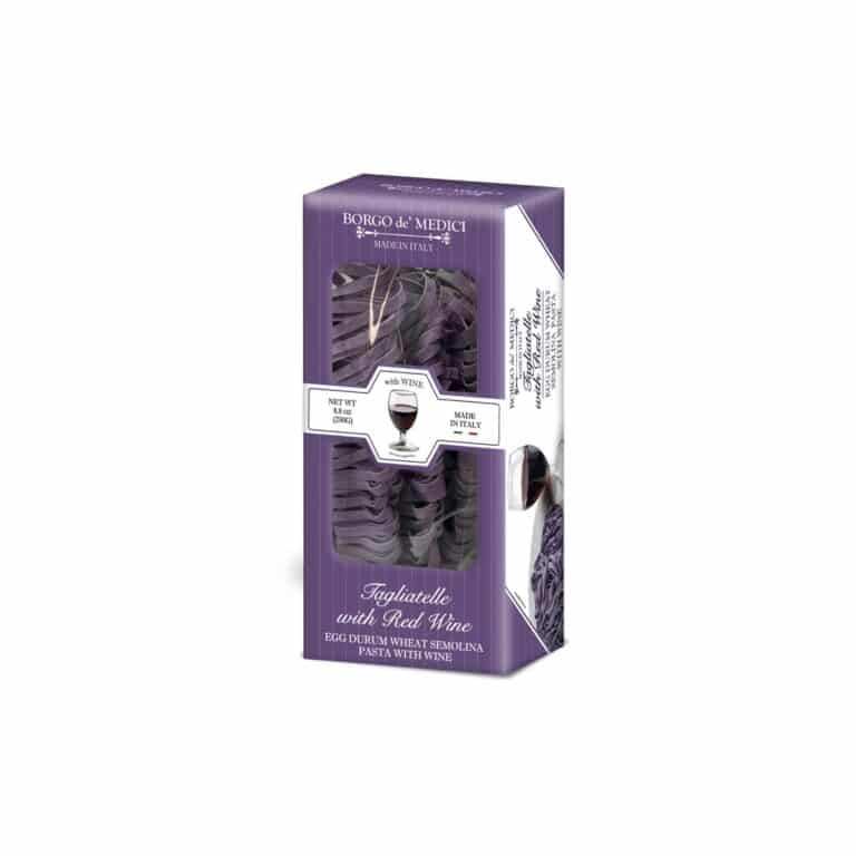 A deep, elegant pasta infused with fine red wine — the taste of Tuscany’s vineyards brought to the table.