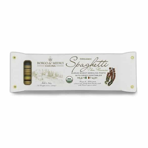 Three-color spaghetti Borgo de 'Medici is a delicious and colorful pasta dish that will amaze your guests. Prepared with the best flour and organic ingredients, they are perfect to be served on any occasion