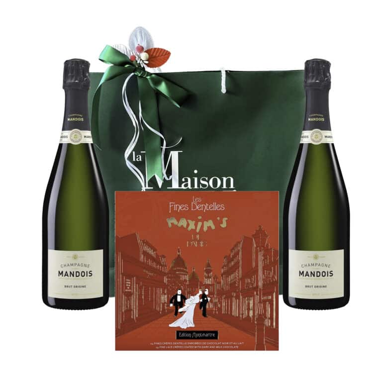 GIFT BAG GREEN LUXURY WITH 2 MANDOIS ORIGINE & CHOCOLATES - champagne gift bag
