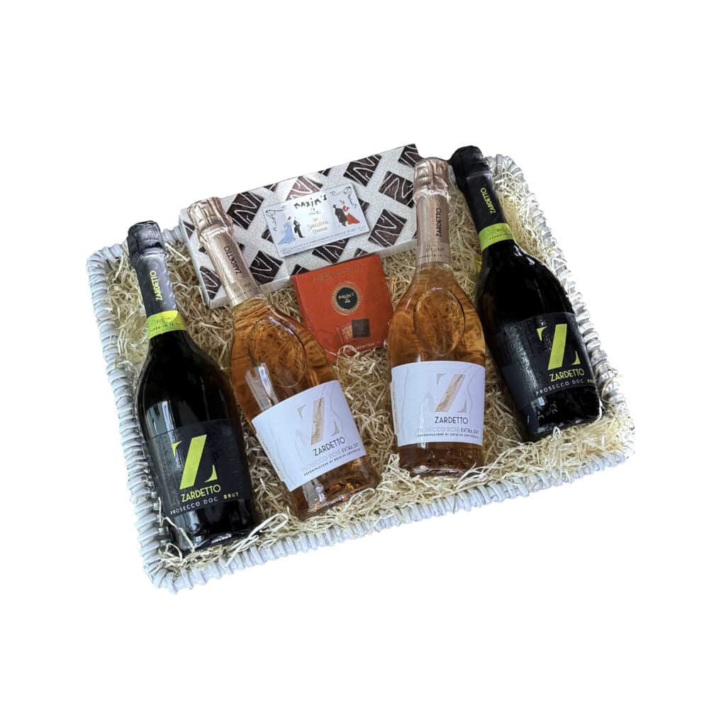 celebration Gift Basket - prosecco doc and prosecco rose with maxims de paris chocolates