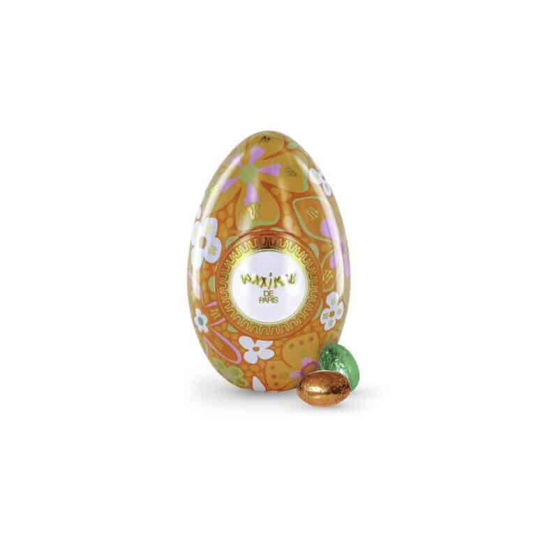 Maxim’s orange metal Easter egg chocolate gift tin 90g