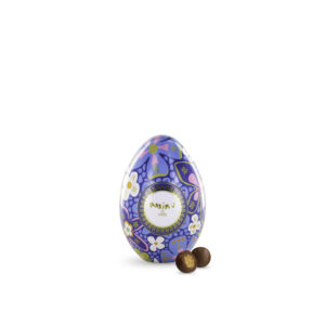 Maxim’s blue mini metal egg tin with milk chocolate cereal pearls Easter chocolate gift