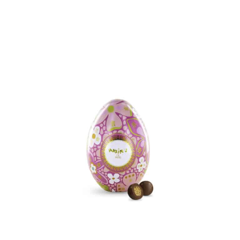 Maxim’s pink mini egg tin with milk chocolate cereal pearls Easter chocolate gift