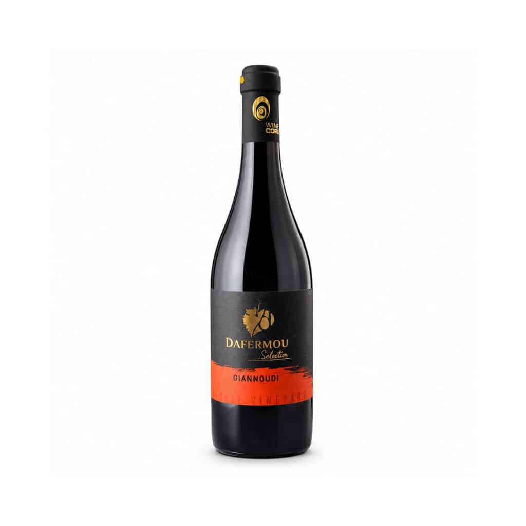 Bottle of Dafermou Yiannoudi, premium Cypriot red wine made from the indigenous Yiannoudi grape variety, available at La Maison du Vin Cyprus. Copyright Picture - Pavic General Trading
