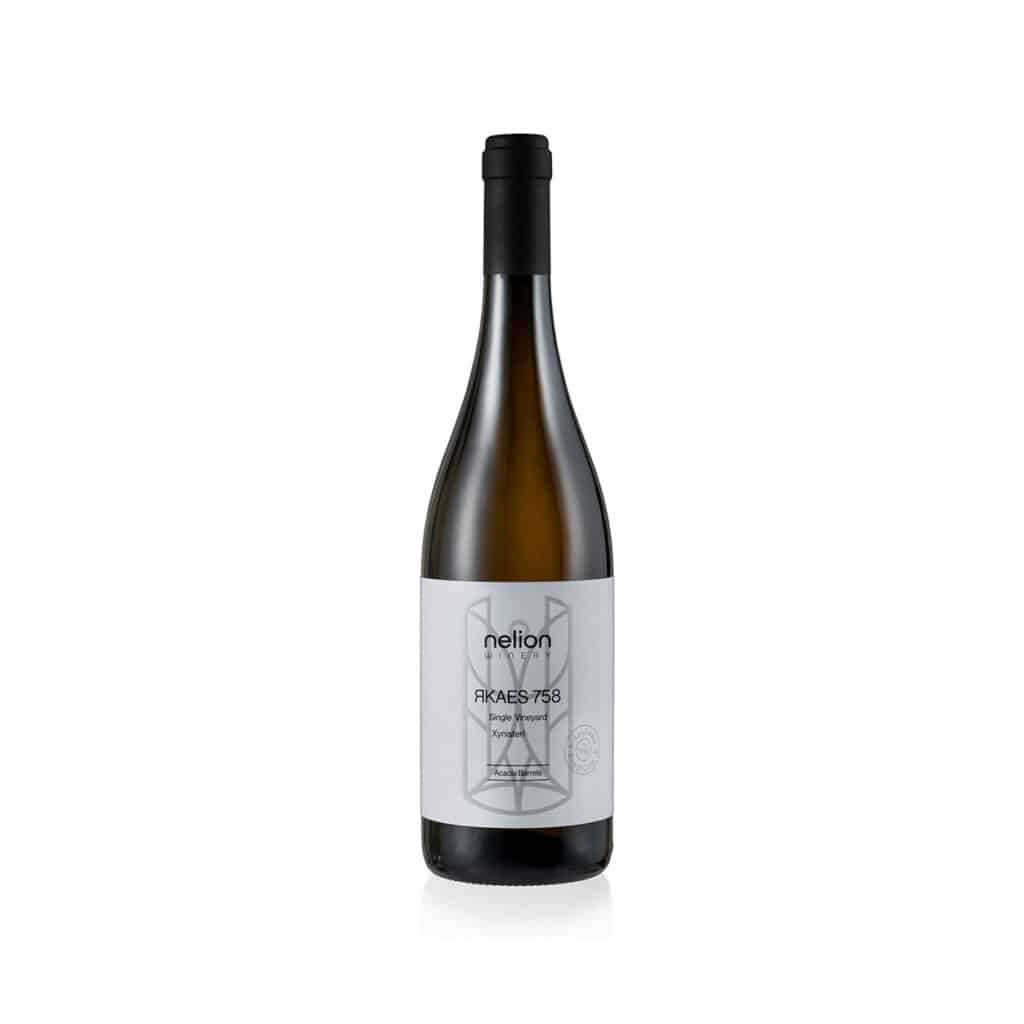 Bottle of Nelion Rkaes Xynisteri, premium single vineyard Xynisteri white wine from Paphos, Cyprus, available at La Maison du Vin.