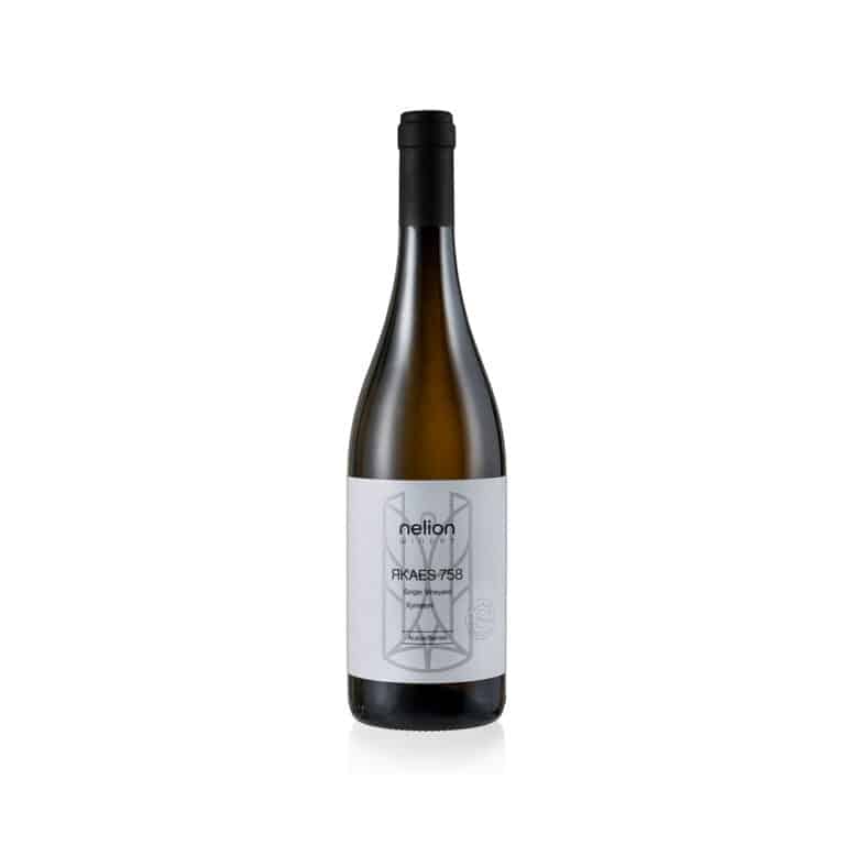 Bottle of Nelion Rkaes Xynisteri, premium single vineyard Xynisteri white wine from Paphos, Cyprus, available at La Maison du Vin.