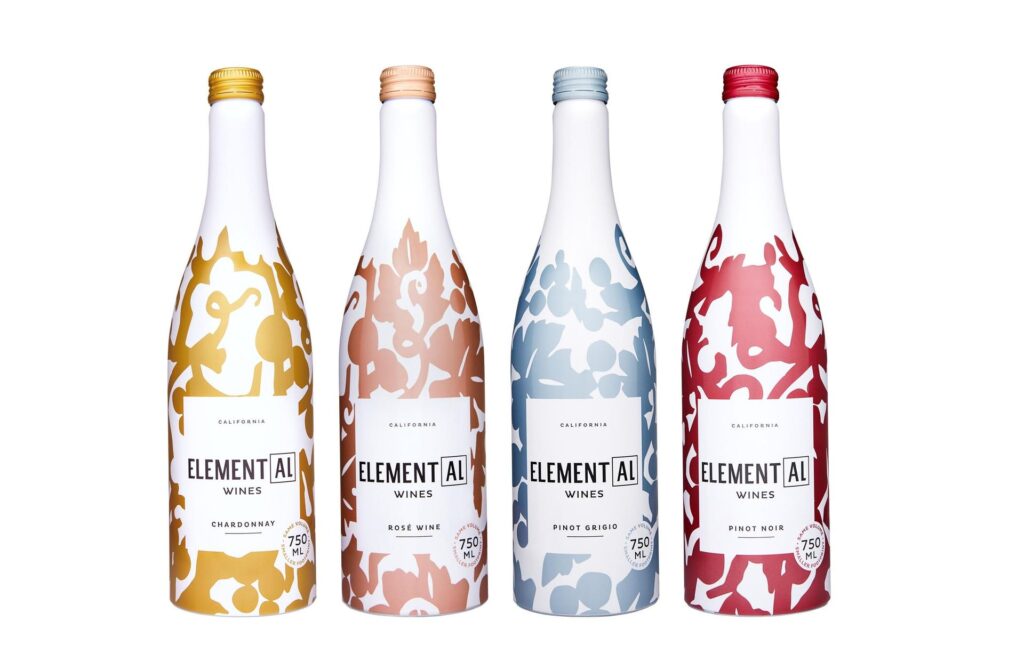 Element[AL] Wines aluminium wine bottles by the pool featuring Chardonnay, Pinot Grigio, Rosé, and Pinot Noir in innovative shatterproof sustainable packaging - pool safe drinks