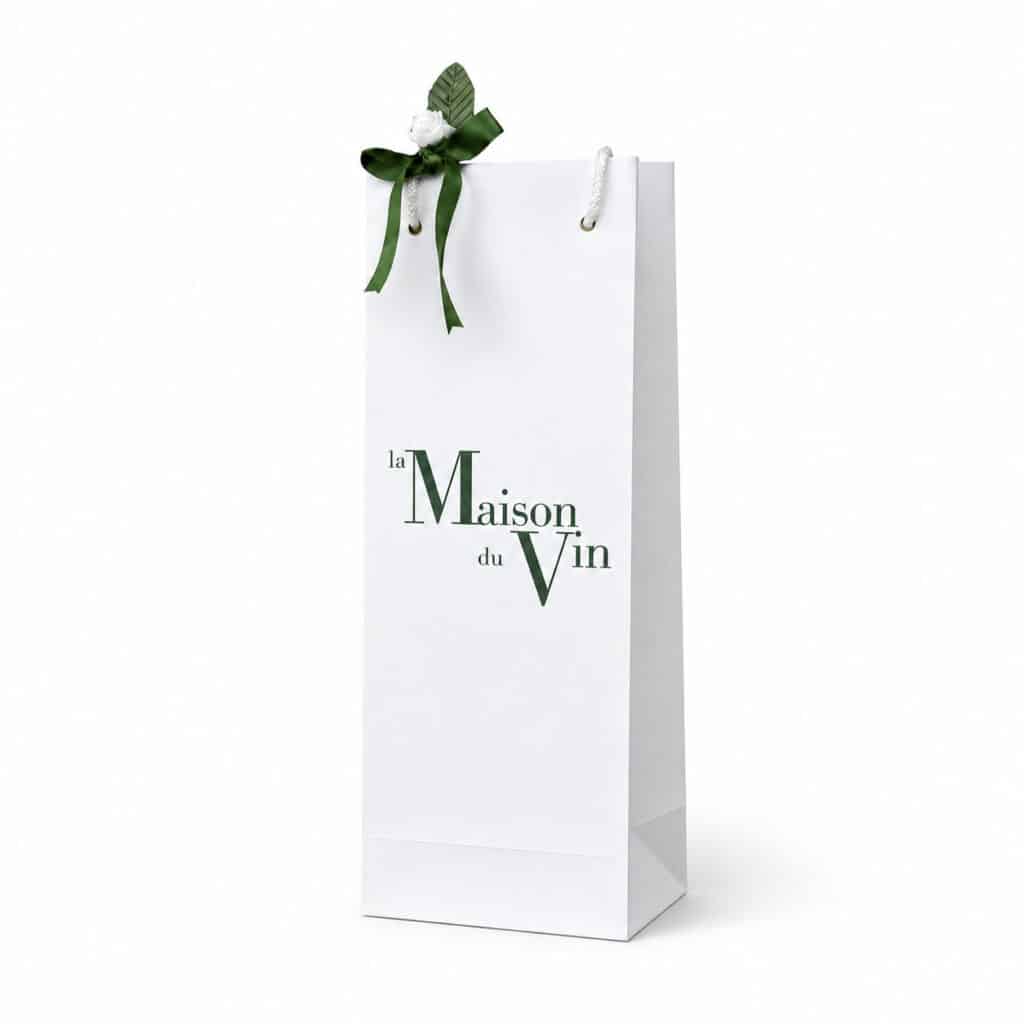 White luxury Magnum gift bag for one Champagne or wine bottle with a larger chocolate box