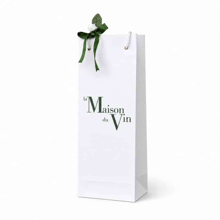White luxury Magnum gift bag for one Champagne or wine bottle with a larger chocolate box
