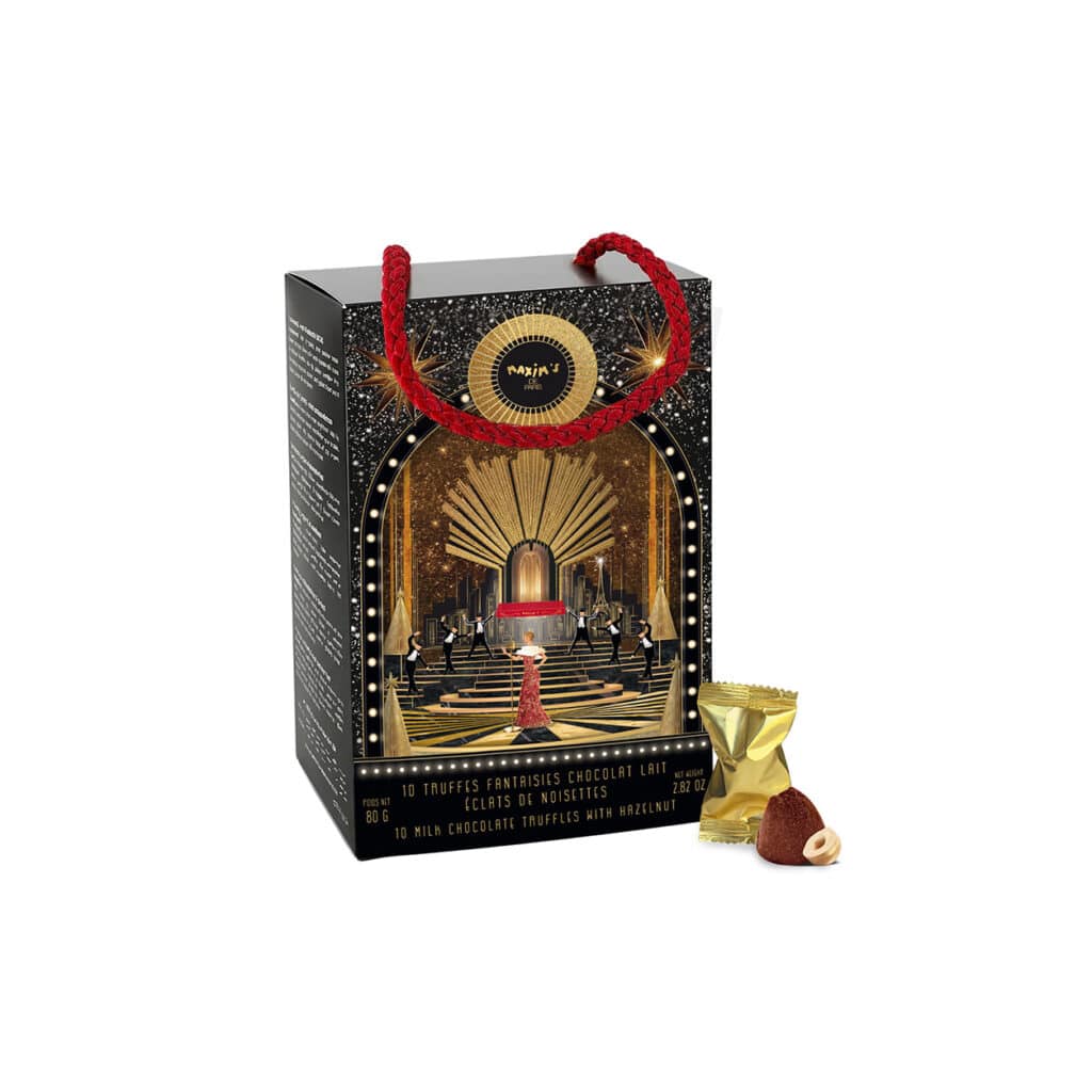 Maxim’s de Paris box of 10 milk chocolate hazelnut truffles 80g