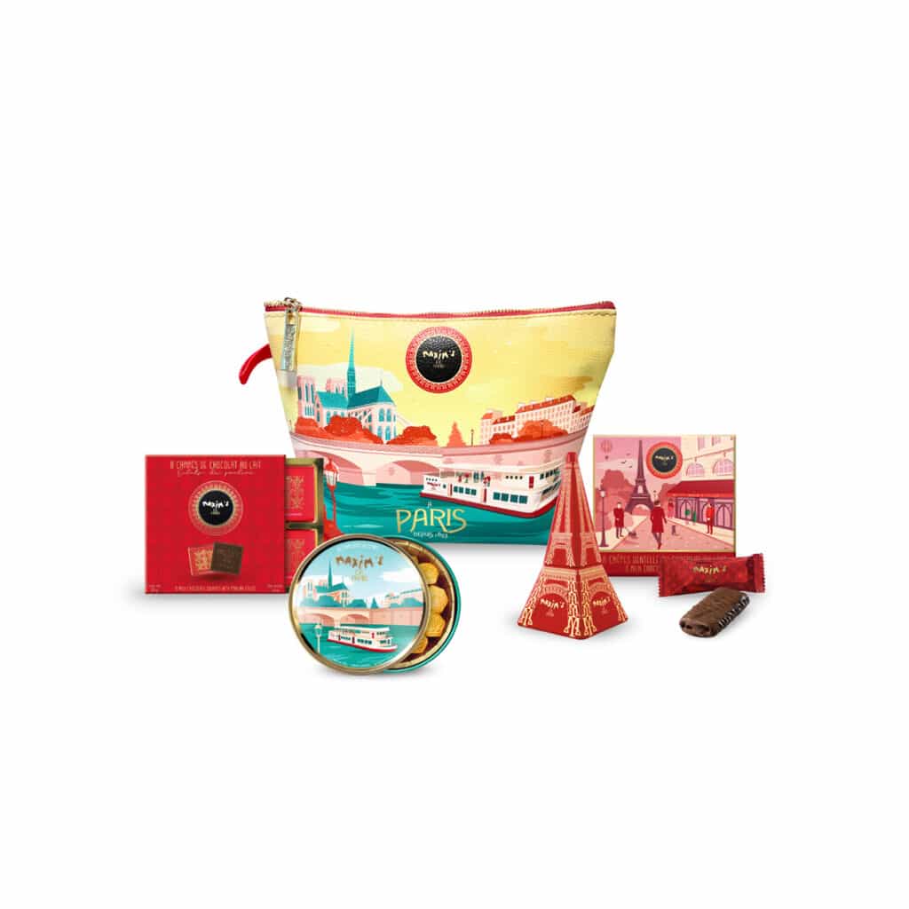 Maxim’s de Paris Paris sur Seine zip pouch with French chocolates and confectionery