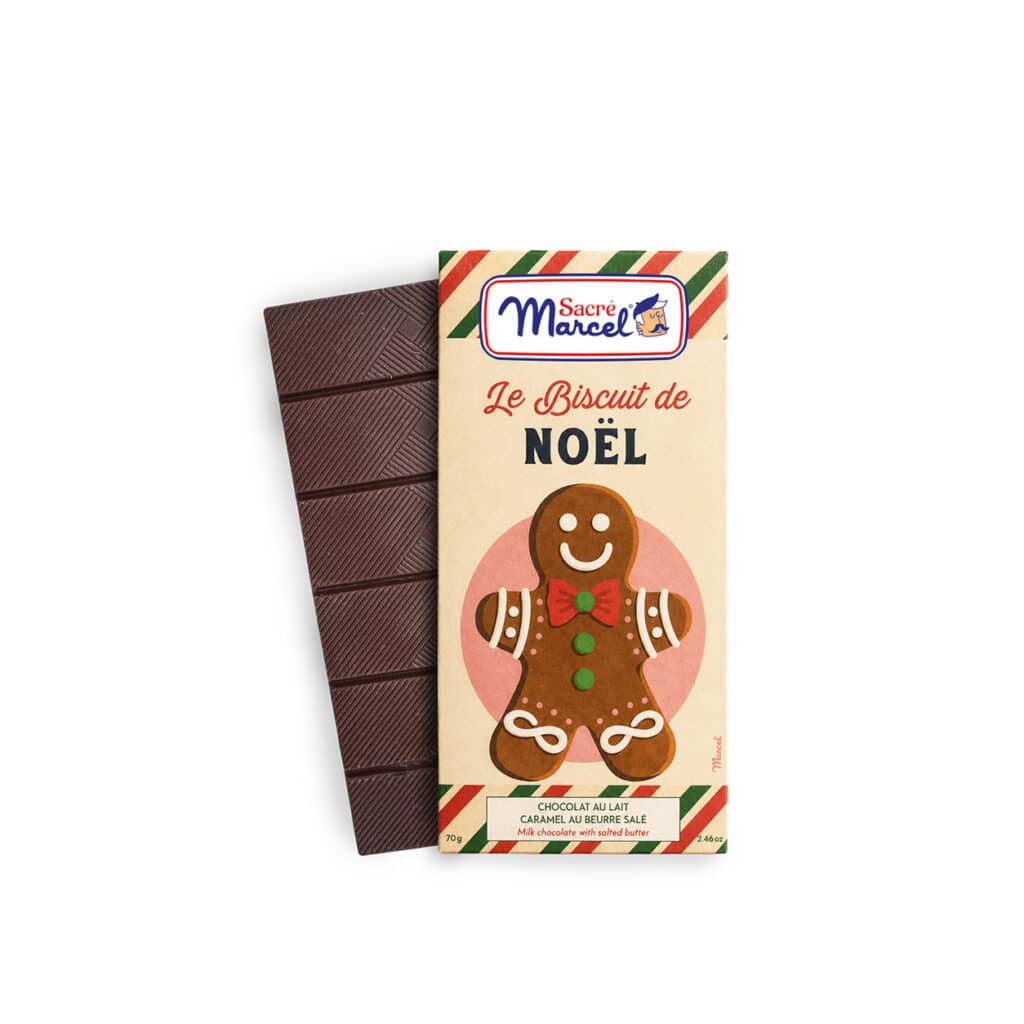 Sacré Marcel Christmas milk chocolate bar with salted butter caramel, 70 g